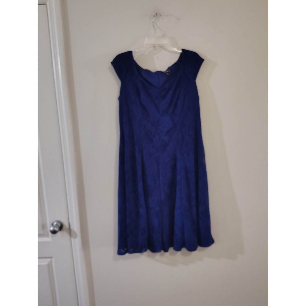 Suite 7‎ Royal Blue Lace Fit and Flare Dress Womens 14W Cap Sleeve Cocktail Knee